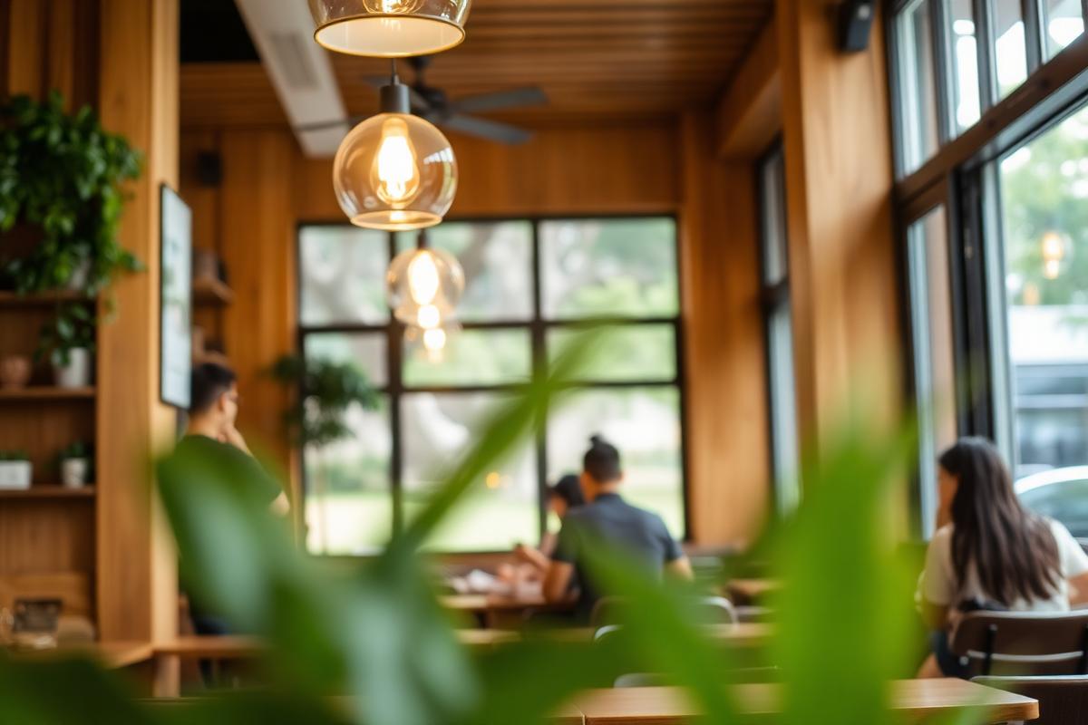 Warm modern Vietnamese cafe interior